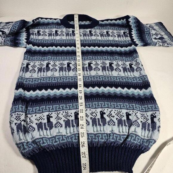 Alpaca Sweater Mens Small Wool Fair Isle Nordic Hand Knit Crew Neck - Picture 3 of 8
